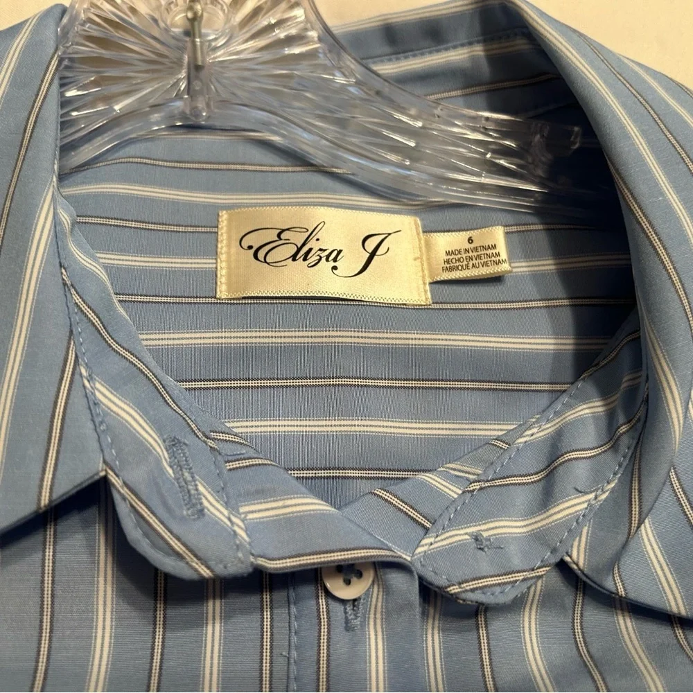 Eliza J Light Blue Striped Long Sleeve Dress Size 6 NWT - Picture 8 of 9